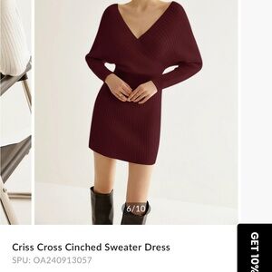 Commense Burgundy Long Sleeve Sweater Dress